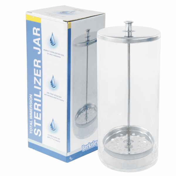Berkeley 41 oz glass sterilizer jar with lid for salon tool disinfection