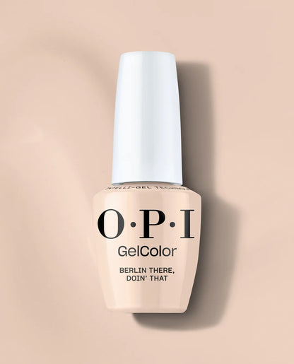 OPI GelColor Berlin There, Doin’ That Gel Polish bottle on a beige background