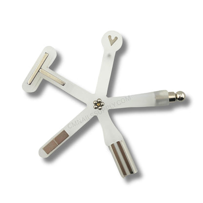 An 8-in-1 cat eye nail magnet tool with an ergonomic handle, showcasing its multiple interchangeable magnetic heads designed for creating diverse gel polish patterns.