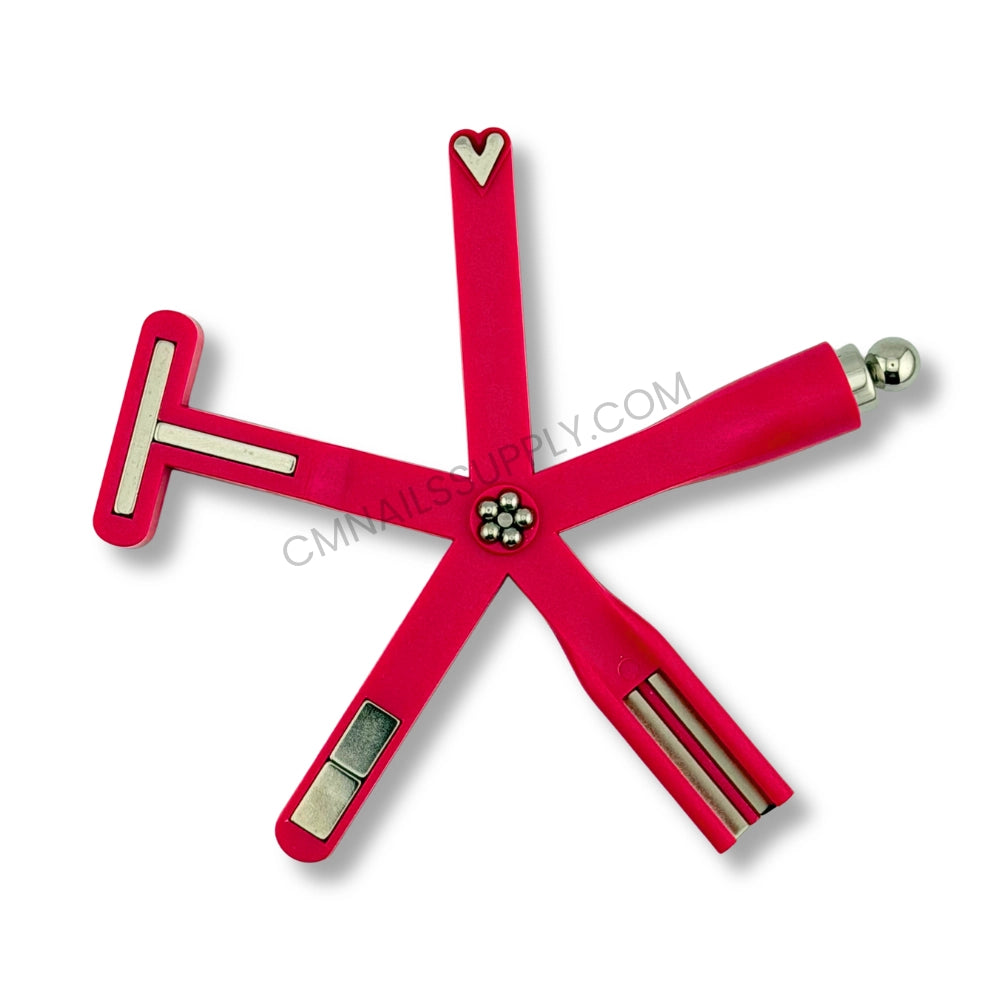 A 9-in-1 cat eye nail magnet tool with an ergonomic handle, showcasing its multiple interchangeable magnetic heads designed for creating diverse gel polish patterns.