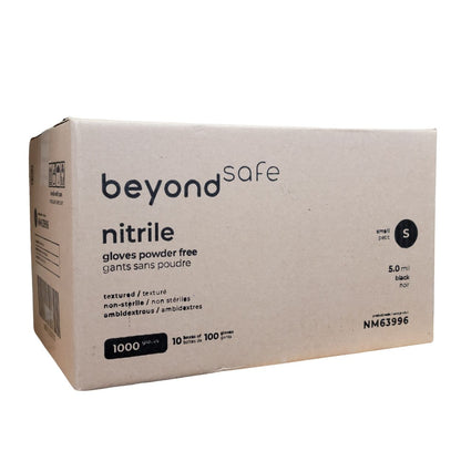 Beyond Safe Black Nitrile Gloves – 5.0 Mil, Powder-Free, Textured, Ambidextrous – Salon & Nail Technician Use - CM Nails & Beauty Supply