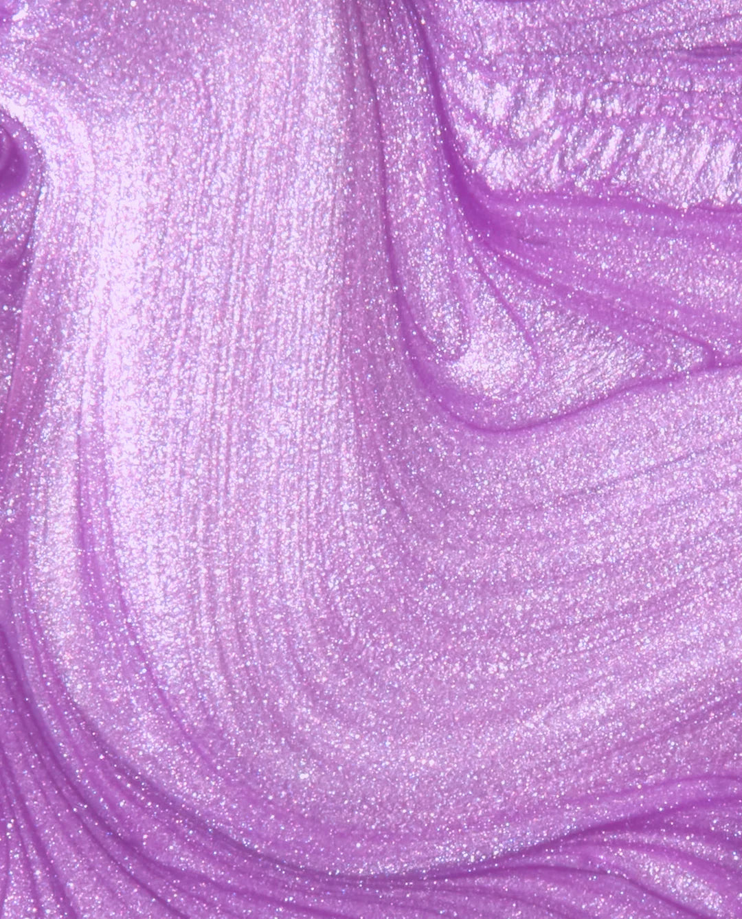 Close-up of purple glittery swatch OPI GEL POLISH Bikini Boardroom with swirling patterns.
