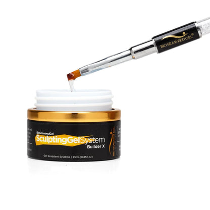 Close-up of Builder X gel brush showing smooth application and self-leveling gel consistency.