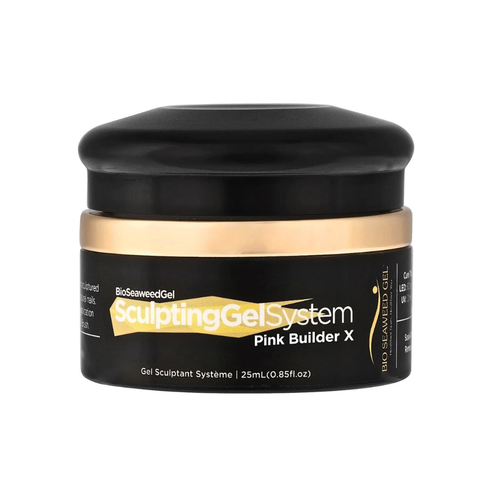 Bio Seaweed Gel Builder X pink sculpting gel bottle on white background