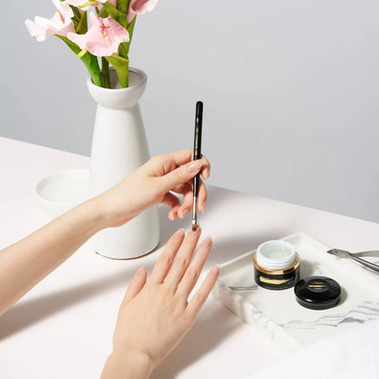 Bio Seaweed Gel clear builder gel applied on natural nails creating invisible extension overlay.