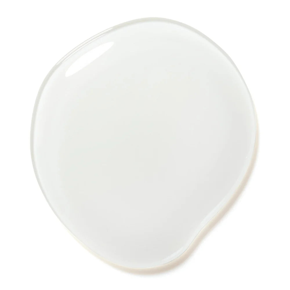 Clear builder gel swatch on nail tip showing crystal transparency and self-leveling consistency.