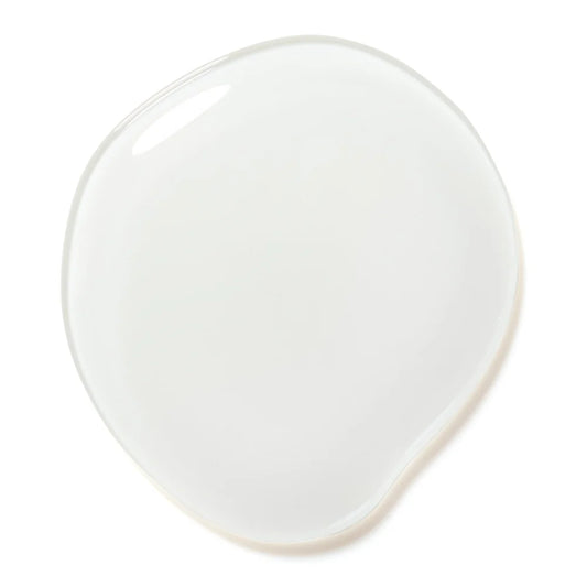 Clear builder gel swatch on nail tip showing crystal transparency and self-leveling consistency.