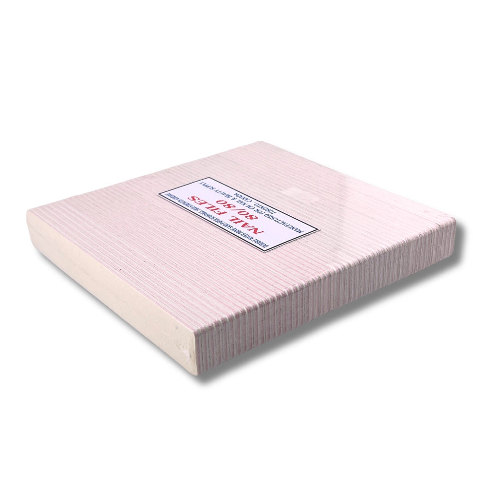 Bulk pack of 50 white and pink square nail files 80/80 grit for nail tech supplies and salon restocking in Canada