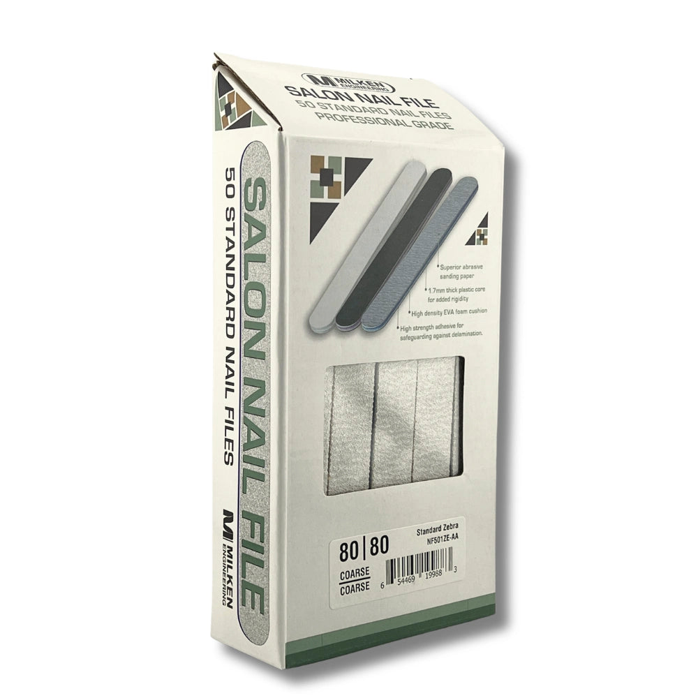 Bulk pack of 50 zebra round nail files 80/80 grit for nail tech supplies and acrylic salon services in Canada