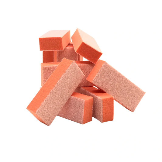 Champion Mini Long Orange Buffer with professional 80/80 dual grit on clean white background.
