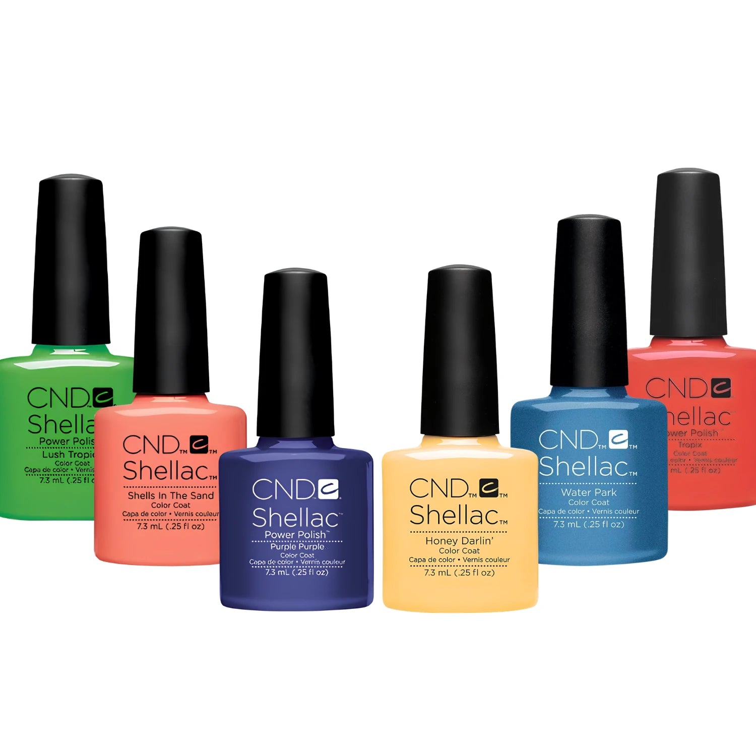 CND Shellac Coastal Sunset Collection six bottle bundle flatlay professional
