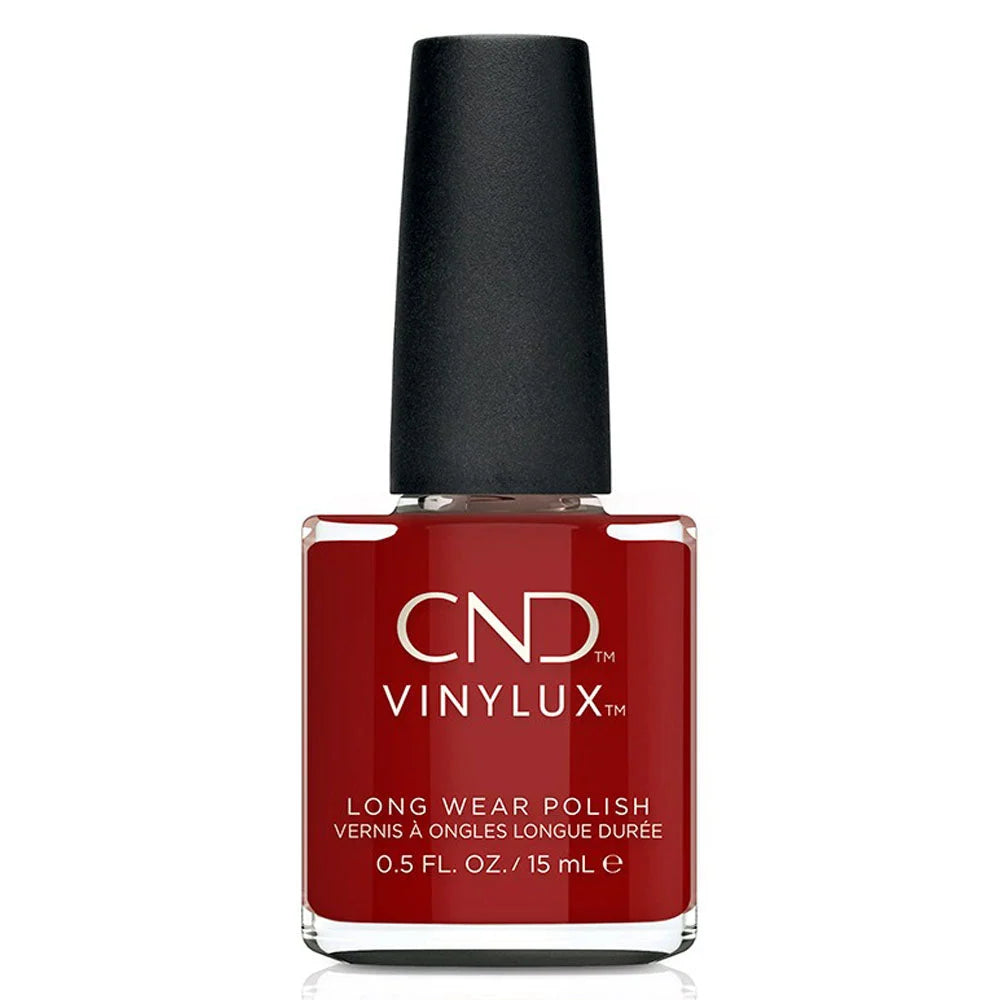 CND VINYLUX #365 Bordeaux Babe burgundy nail polish bottle in a rich wine-red shade.