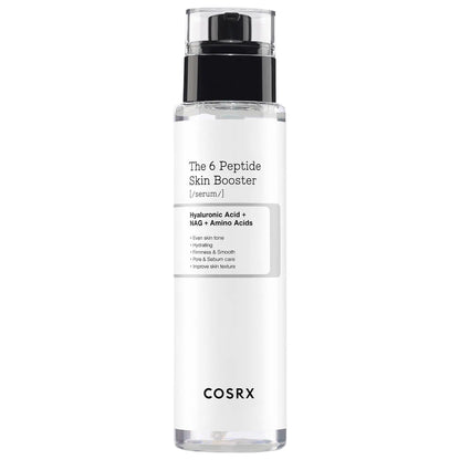 Front view of the COSRX 6 Peptide Skin Booster Serum bottle showing the 150ml label