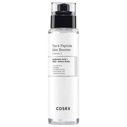 Front view of the COSRX 6 Peptide Skin Booster Serum bottle showing the 150ml label