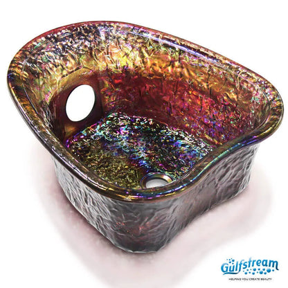Close-up of handcrafted glass bowl on pedicure spa chair Daisy 3 Gulfstream