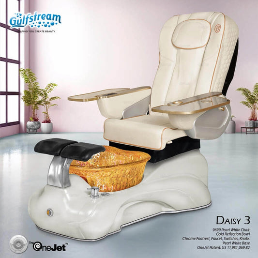 White leather Daisy 3 Pedicure Spa by Gulfstream with massage and LED base for salon