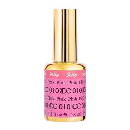 DC Jelly 010 Pink gel polish nail lacquer bottle showing the jelly gel polish formula in a bright pink shade with neon purple undertone