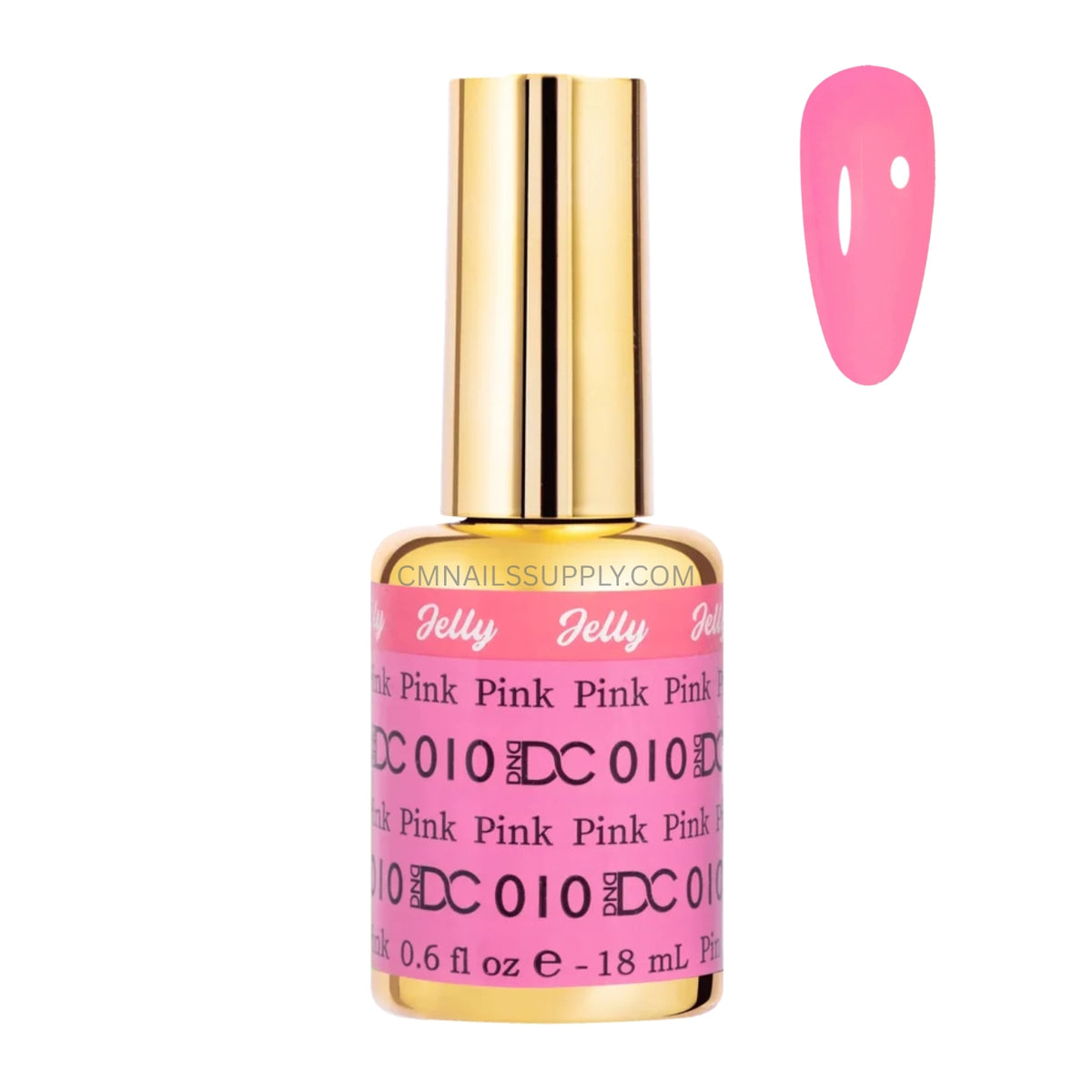 DC Jelly 010 Pink jelly nail polish bottle in a bright watermelon pink finish