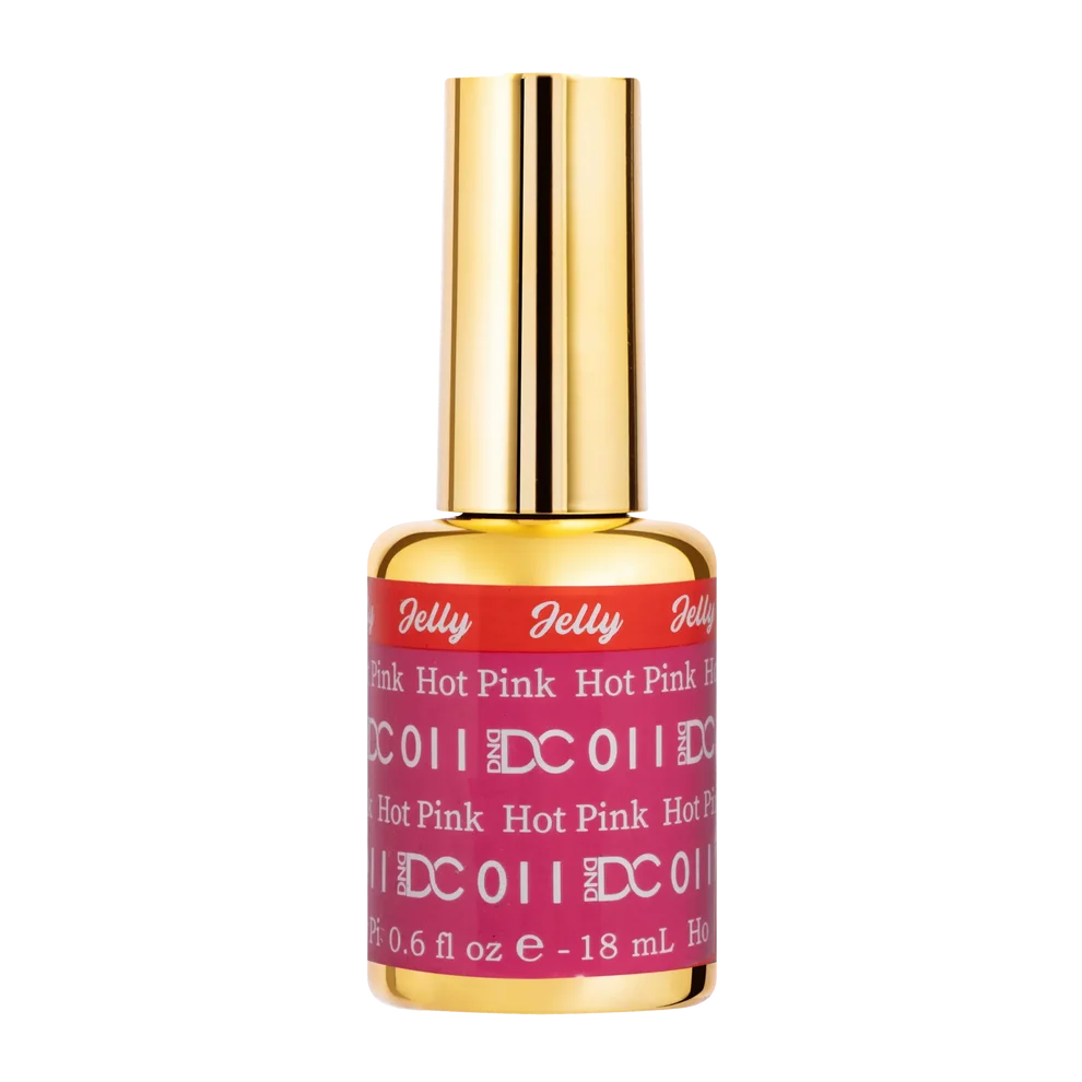 DC Jelly 011 Hot Pink gel polish nail lacquer bottle showing the jelly gel polish formula in a bright hot pink shade