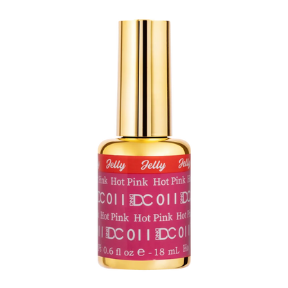 DC Jelly 011 Hot Pink gel polish nail lacquer bottle showing the jelly gel polish formula in a bright hot pink shade