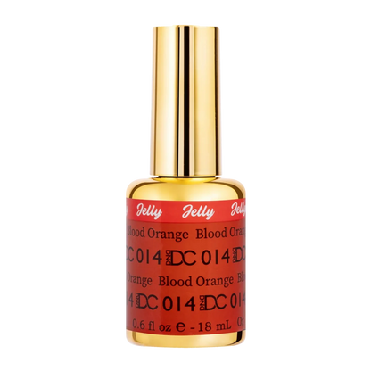 DC Jelly 014 Blood Orange gel polish nail lacquer bottle showing the jelly gel polish formula in a neon dark orange shade