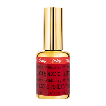 DC Jelly 015 Wildberry gel polish nail lacquer bottle showing the jelly gel polish formula in a strawberry red shade