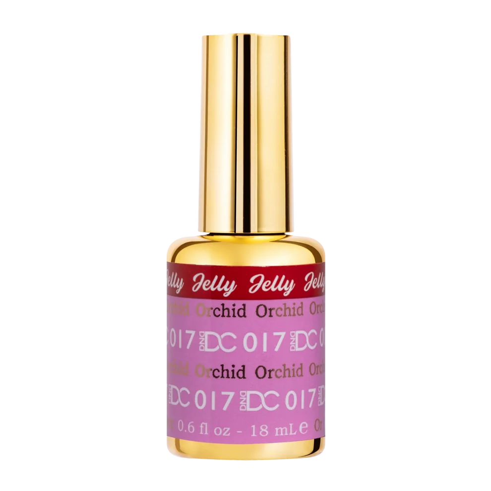DC Jelly 017 Orchid gel polish nail lacquer bottle showing the jelly gel polish formula in a pink purple shade