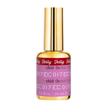 DC Jelly 017 Orchid gel polish nail lacquer bottle showing the jelly gel polish formula in a pink purple shade