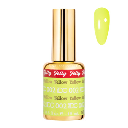 DC Jelly #02 Yellow jelly gel polish bottle in a bright fluorescent yellow jelly finish.