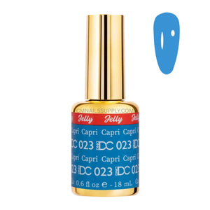 DC Jelly 023 Capri jelly gel polish bottle in a bright azure blue finish