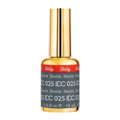 DC Jelly 025 Storm gel polish nail polish bottle showing the jelly gel polish formula in a warm grey shade