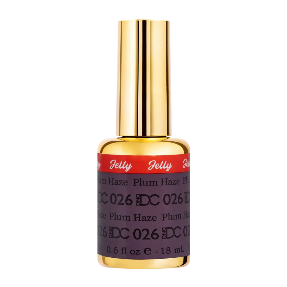 DC Jelly 026 Plum Haze gel polish nail polish bottle showing the jelly gel polish formula in a muted purple shade