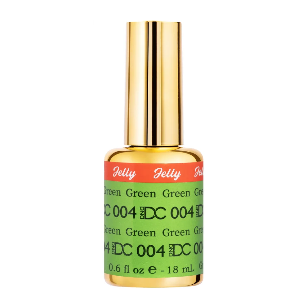 DC Jelly #04 Green jelly gel polish and nail lacquer duo featuring a matching vibrant apple green shade.