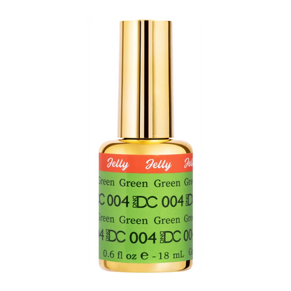 DC Jelly #04 Green jelly gel polish and nail lacquer duo featuring a matching vibrant apple green shade.