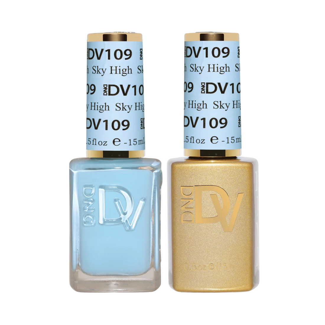 DIVA 109 Sky High bright sky blue gel nail polish bottle and nail lacquer duo