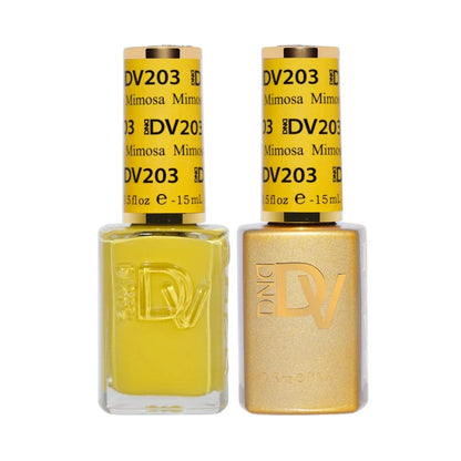 DIVA #203 Mimosa gel and lacquer duo set showing soft neutral yellow salon polish system