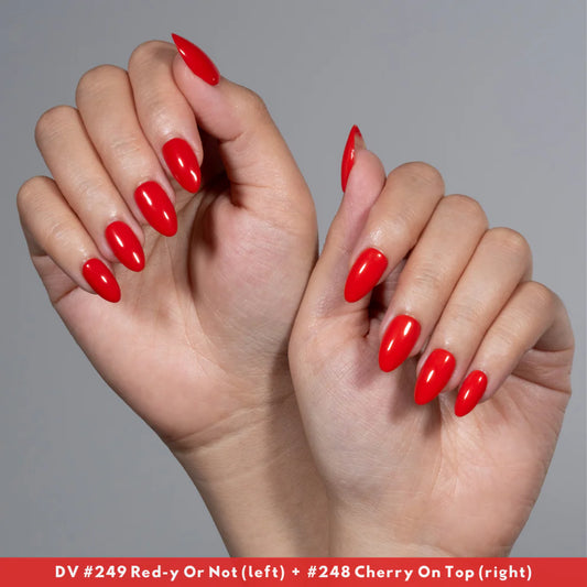 Red manicure using DIVA #248 Cherry On Top gel and lacquer set