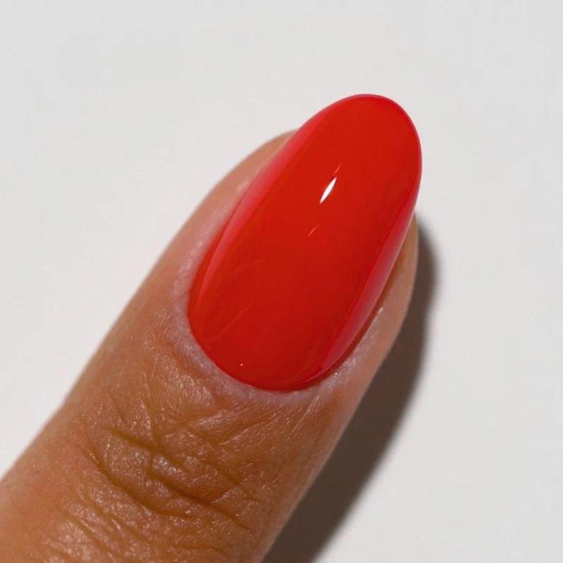 Red manicure using DIVA #249 Red-Y Or Not gel and lacquer set