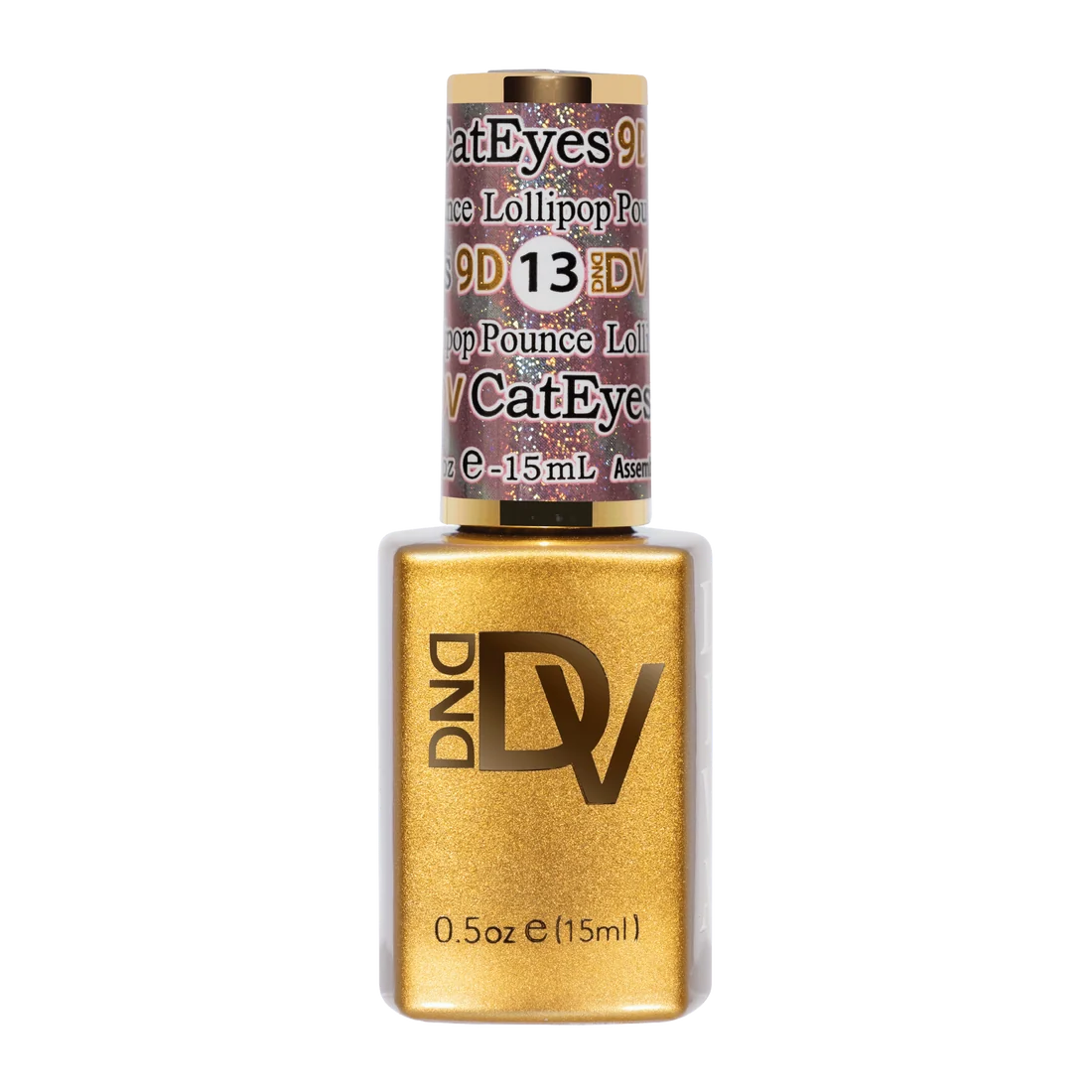 DIVA 9D Cat Eye Candy #13 Lollipop Pounce cat eye gel polish bottle standing upright in carnation pink.