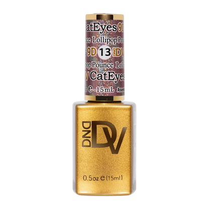 DIVA 9D Cat Eye Candy #13 Lollipop Pounce cat eye gel polish bottle standing upright in carnation pink.