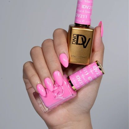 Bright cool pink gel manicure painted with DIVA What A Tease on natural nails