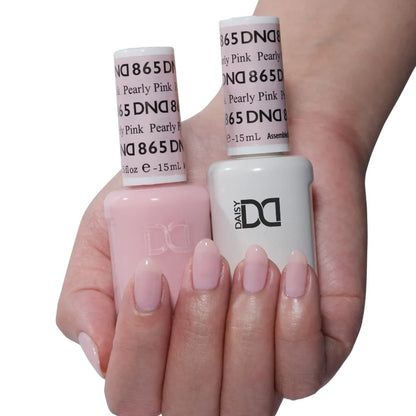 DND Pearly Pink #865 sheer pink gel manicure with a soft pearly finish