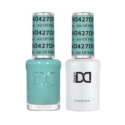 DND Air Of Mint #427 Gel & Lacquer Duo featuring matching mint green gel polish and nail lacquer.