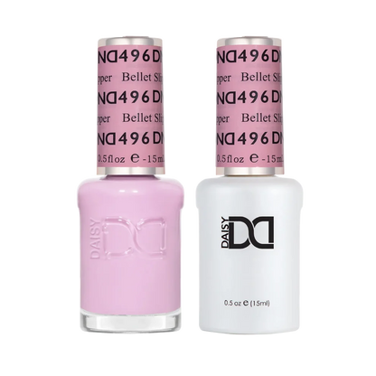 DND Ballet Slipper #496 Gel & Lacquer Duo featuring matching baby pink gel polish and nail lacquer.