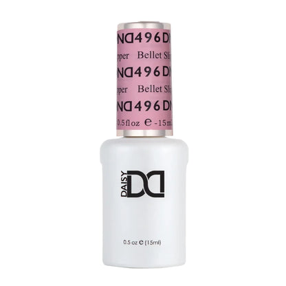 DND Ballet Slipper #496 gel polish bottle in a delicate cool-toned baby pink shade.