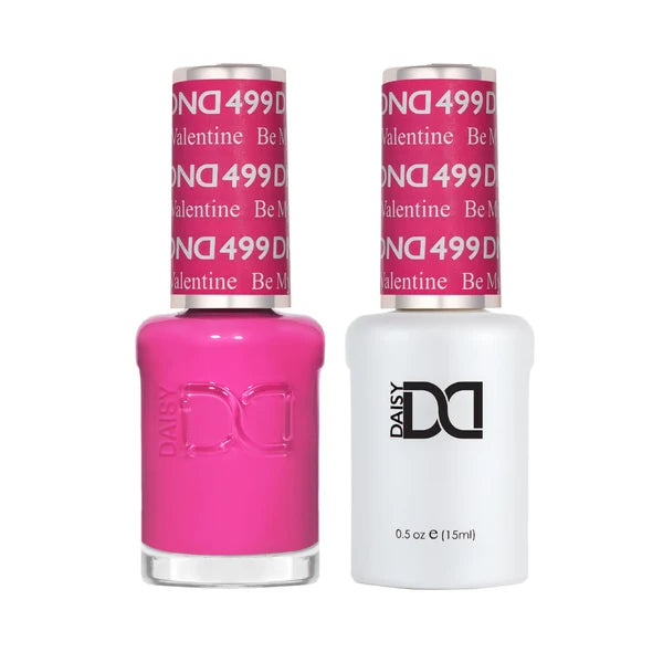 DND Be My Valentine #499 Gel & Lacquer Duo featuring matching rosy pink gel polish and nail lacquer.
