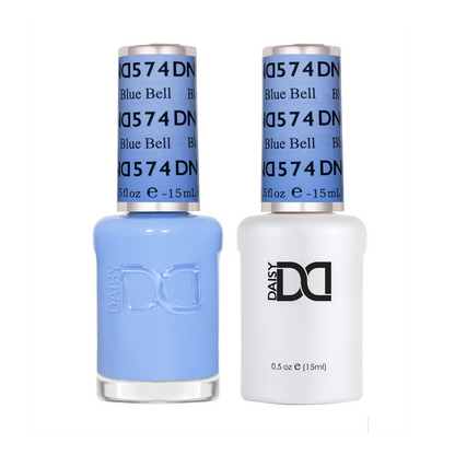 DND Blue Bell #574 gel and lacquer duo set with both bottles shown together