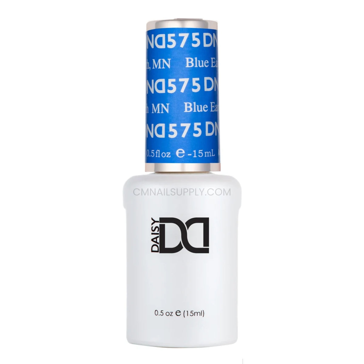 DND Blue Earth #575 gel polish bottle in an earth toned deep sky blue with creamy gray undertones