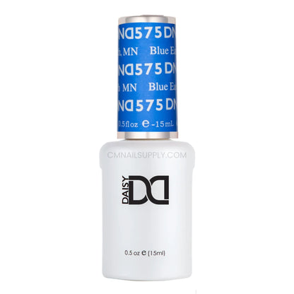 DND Blue Earth #575 gel polish bottle in an earth toned deep sky blue with creamy gray undertones
