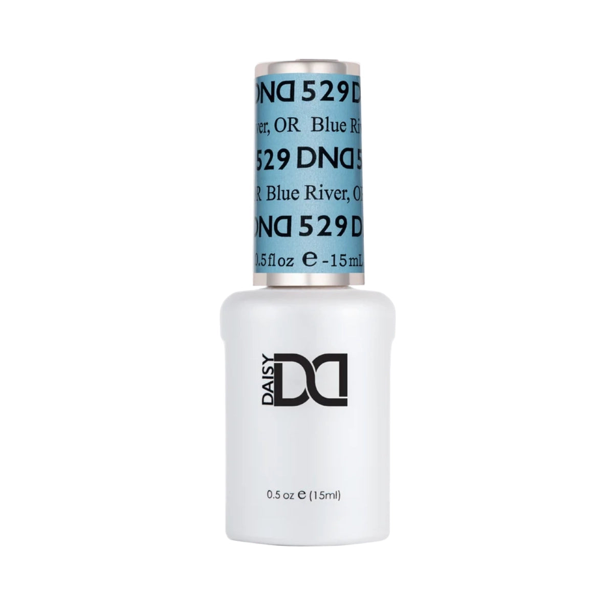 DND Blue River #529 gel polish bottle in a soft minty blue shade.